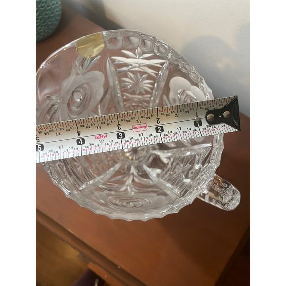 Vintage Cut Crystal Glass Etched Floral 9" Footed Pitcher with Original Sticker - Picture 9 of 10
